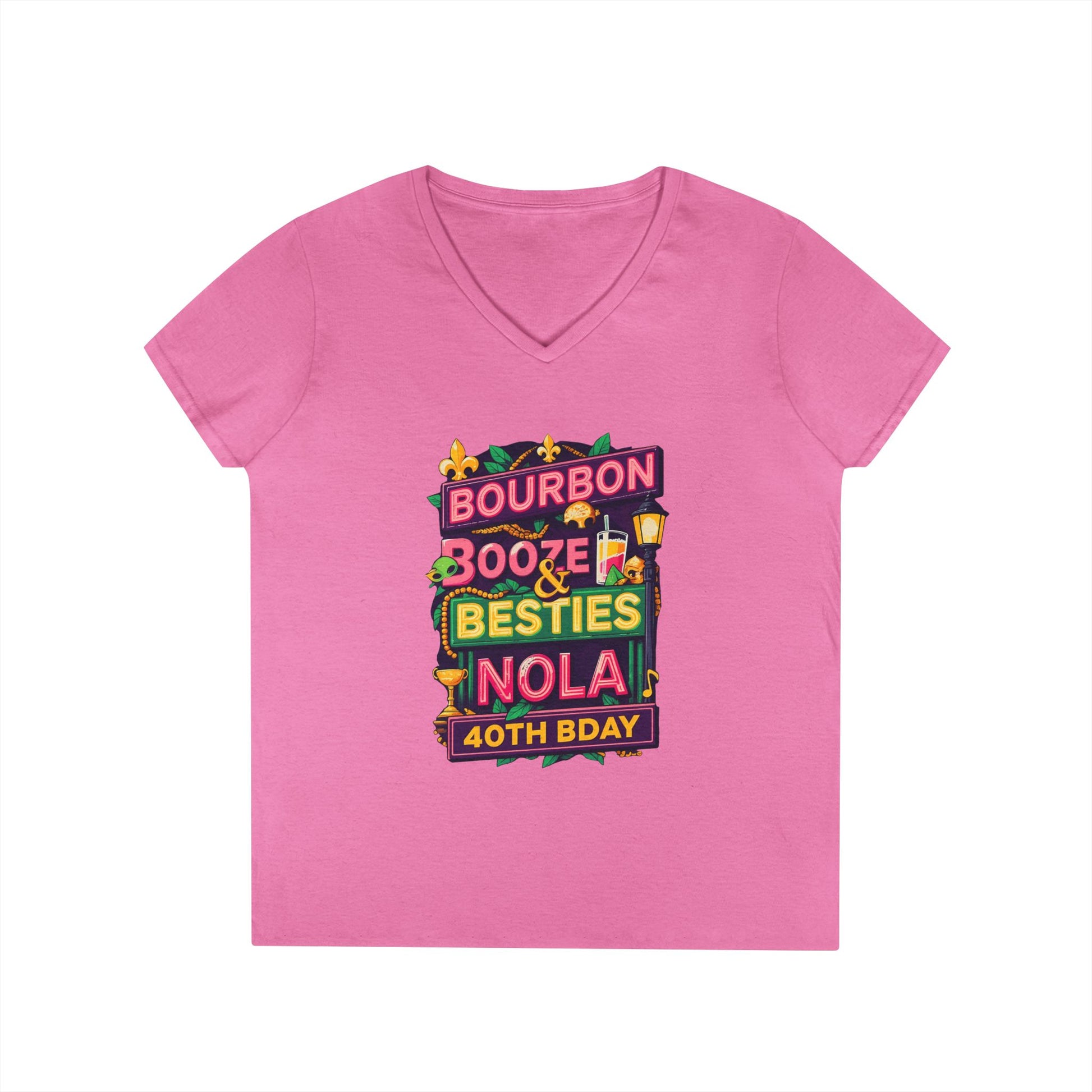 Women's - Bourbon & Besties V-Neck T-Shirt for 40th Birthday Celebration